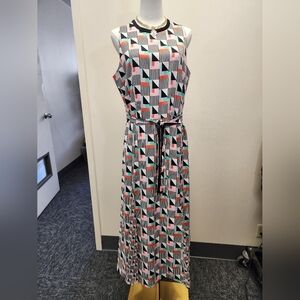 Marella Geo Print Midi Dress Belted Sleeveless Fit & Flare Italy Size 12